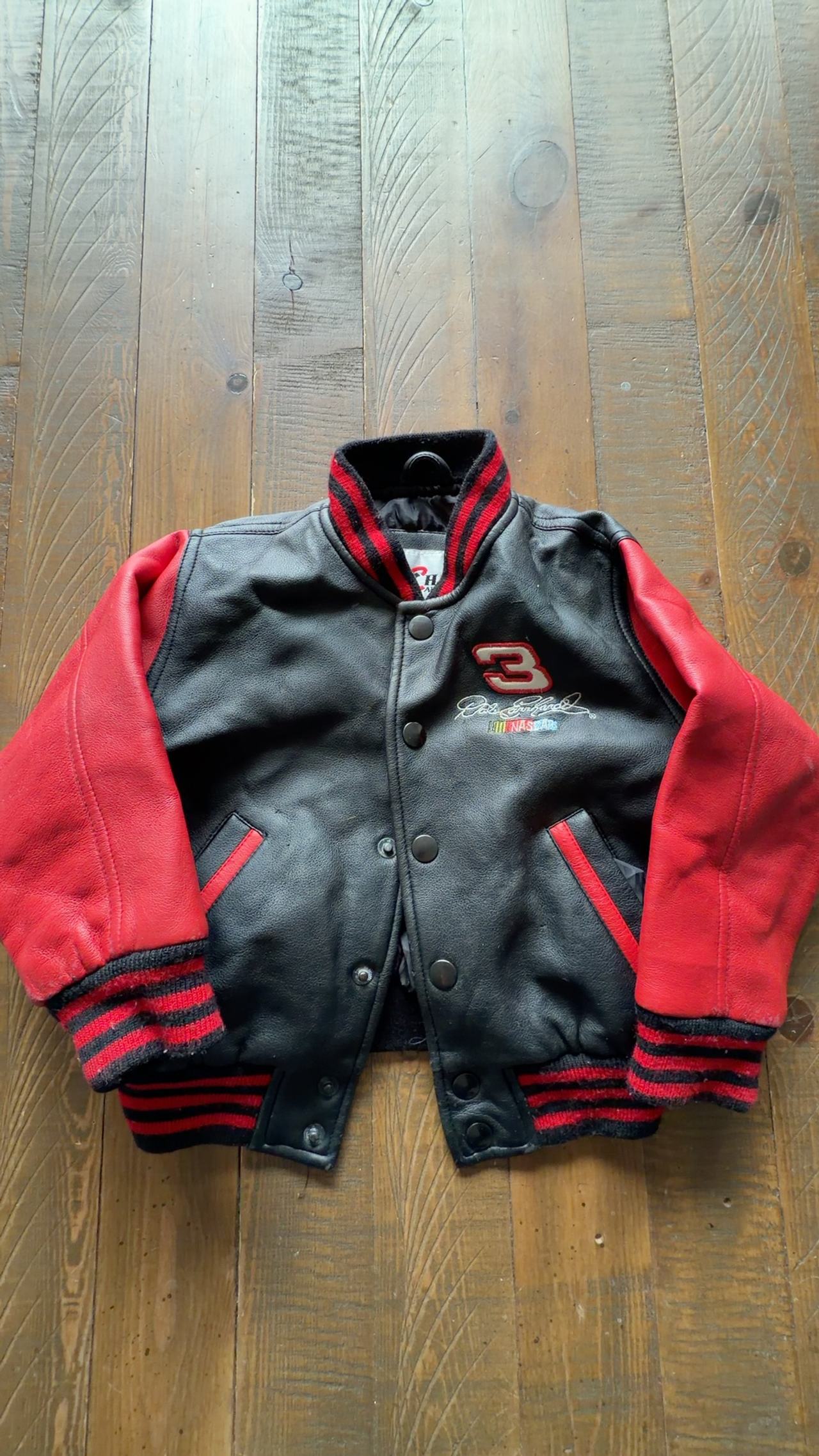 Dale Earnhardt Vintage Faux Leather Jacket Black/Red Kids 24 Months 