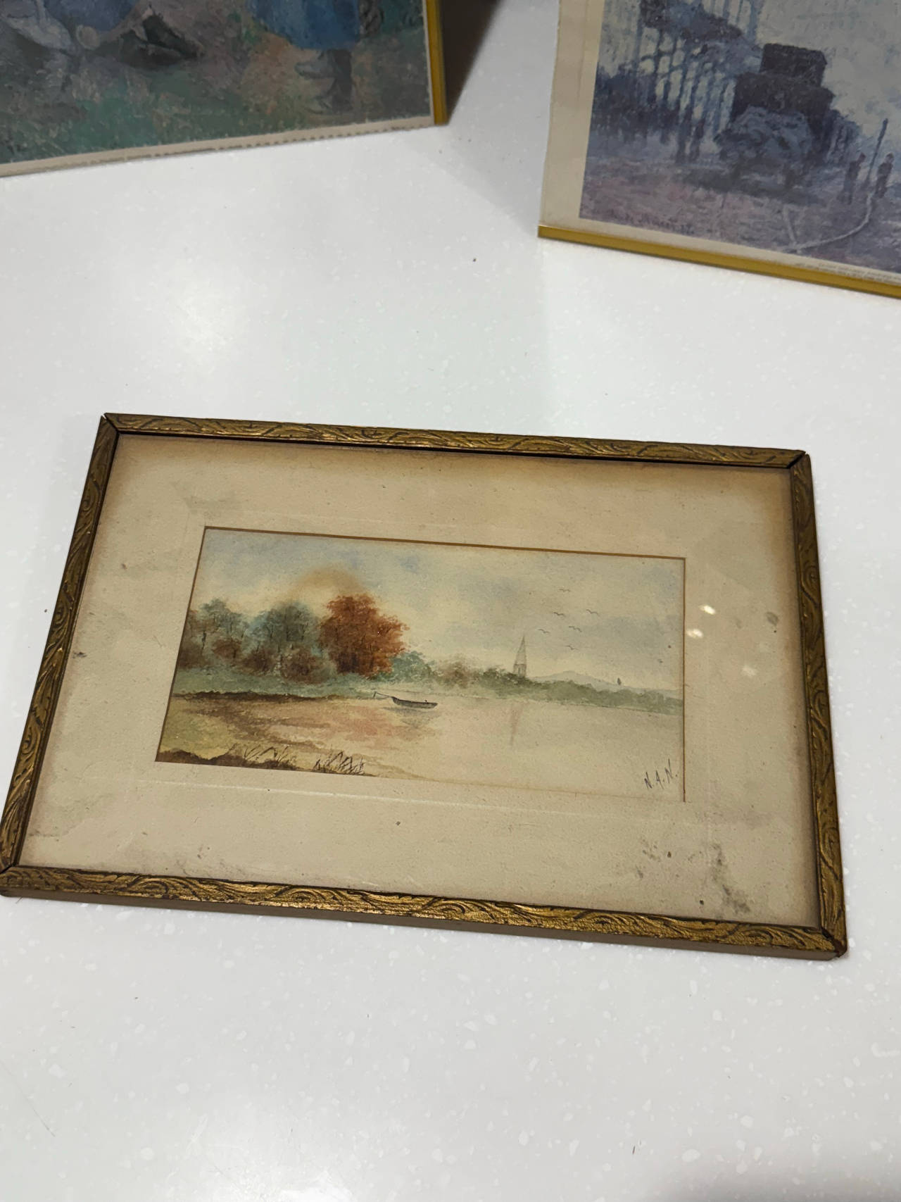 Vintage Framed Watercolor Landscape Painting signed NAN