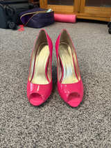 Pink Patent Peep Toe High Heels - Image 1
