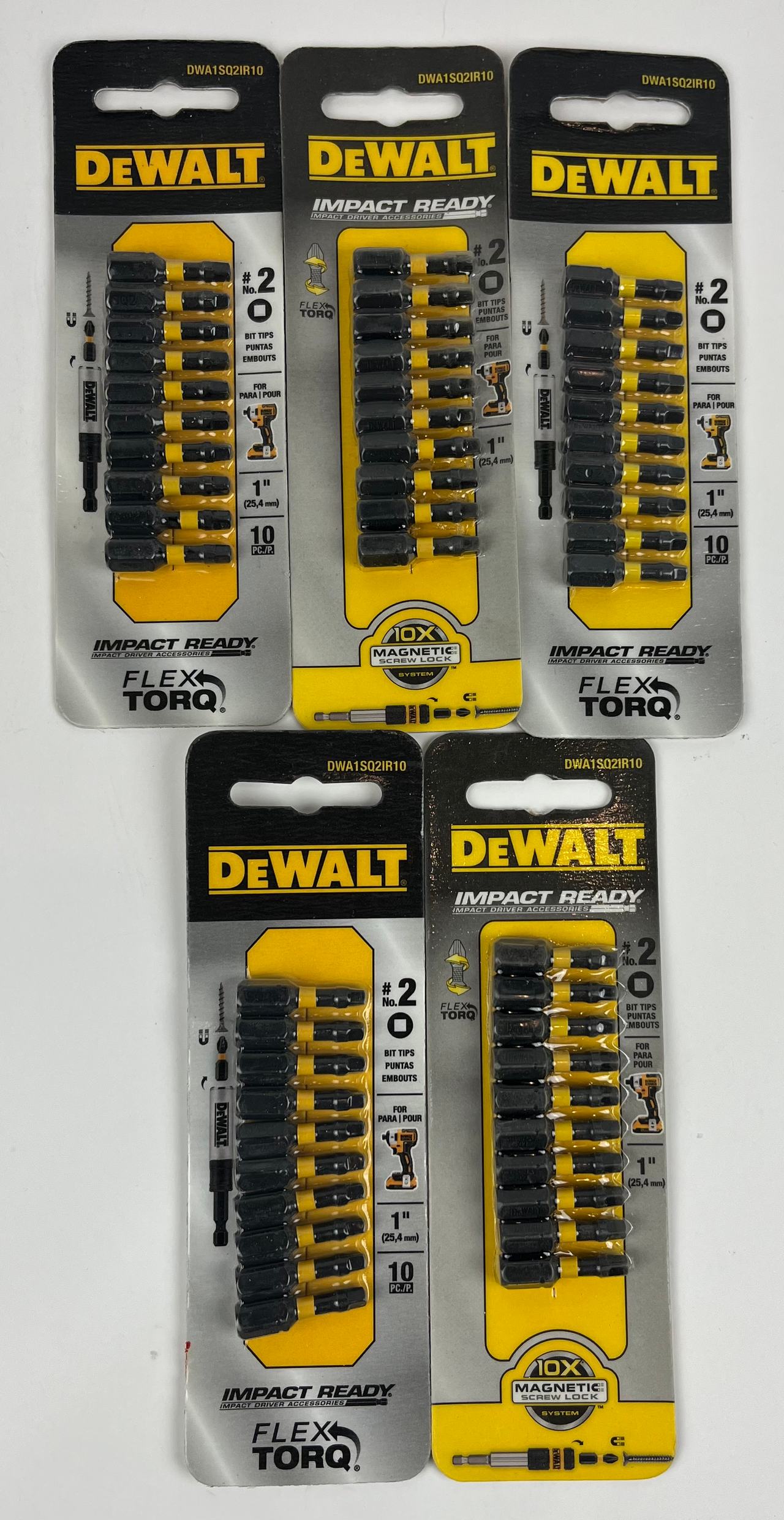 5 packs of 10 DEWALT Impact Ready FlexTorq Screwdriving Bit Set #2