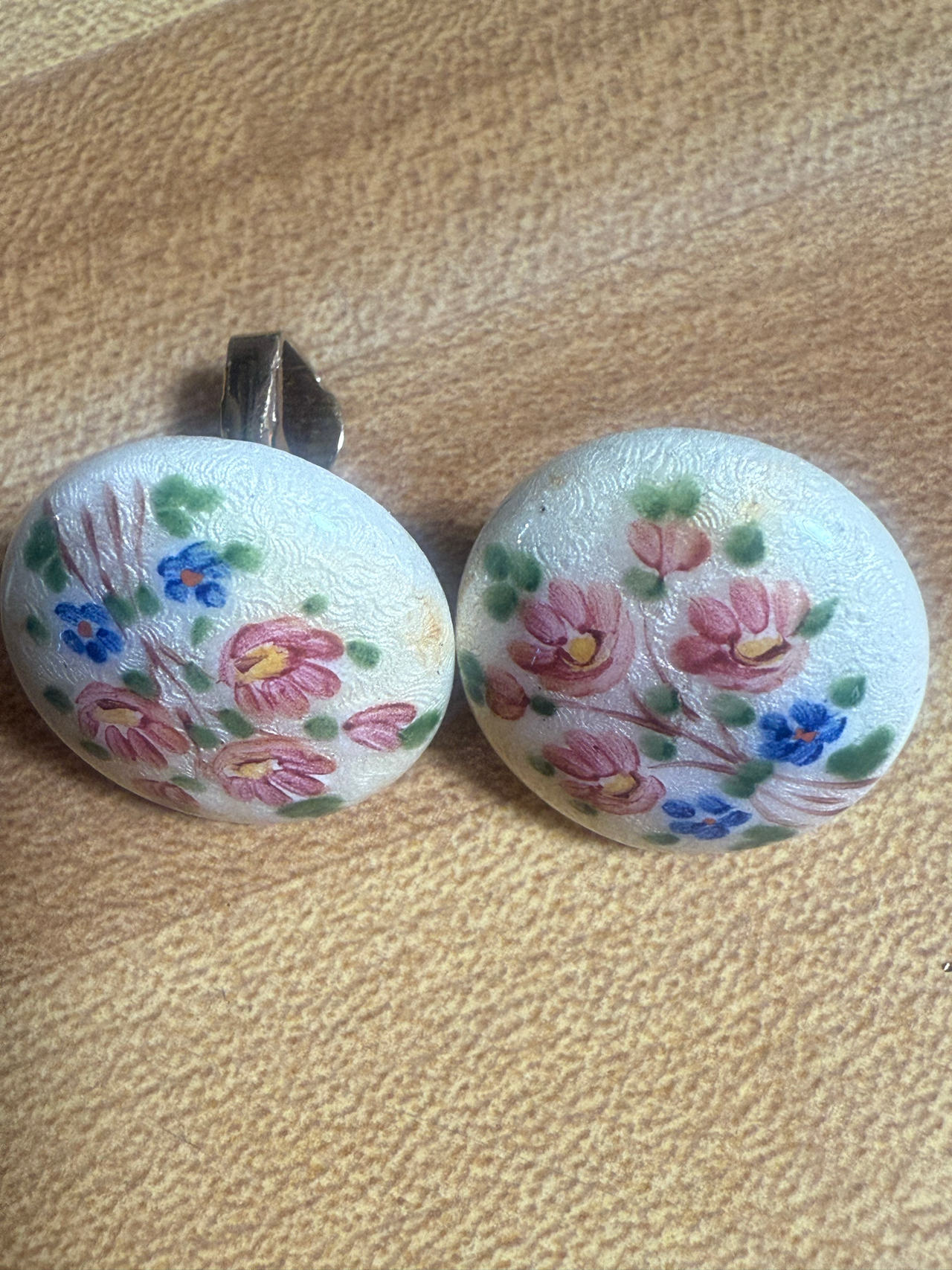 Vintage Guilloche Enamel Floral earrings 