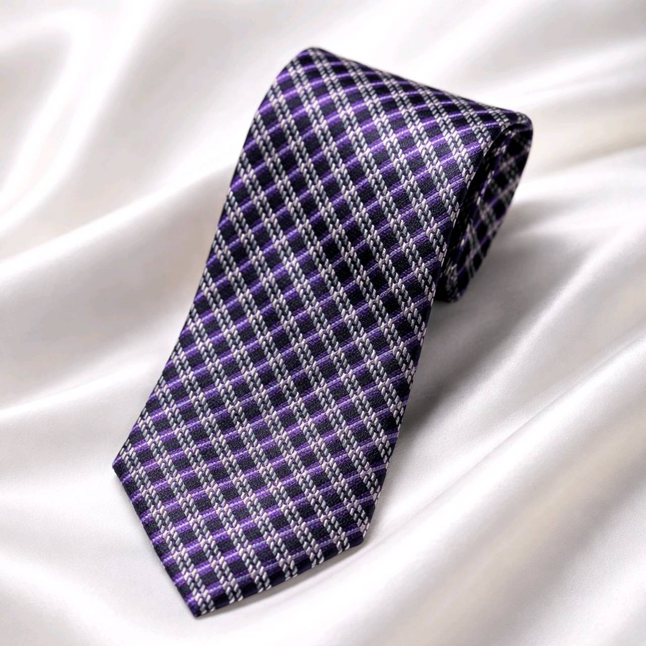 Tommy Hilfiger Purple Plaid 100% Silk Tie