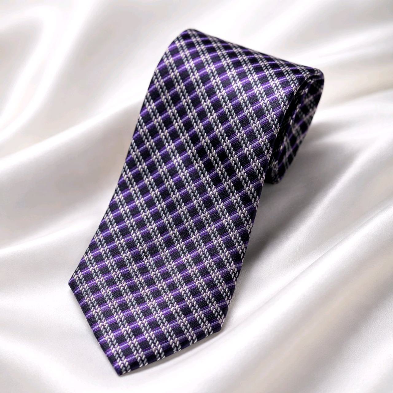 Tommy Hilfiger Purple Plaid 100% Silk Tie