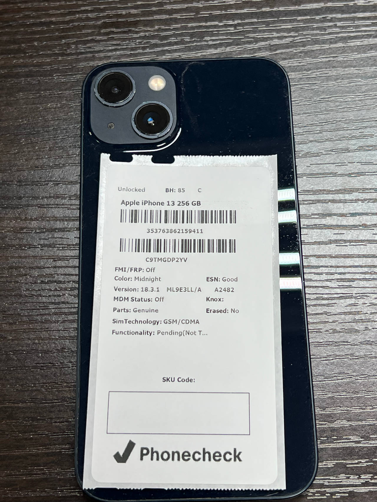 Apple iPhone 13 256GB Midnight Unlocked - 85% Battery Health