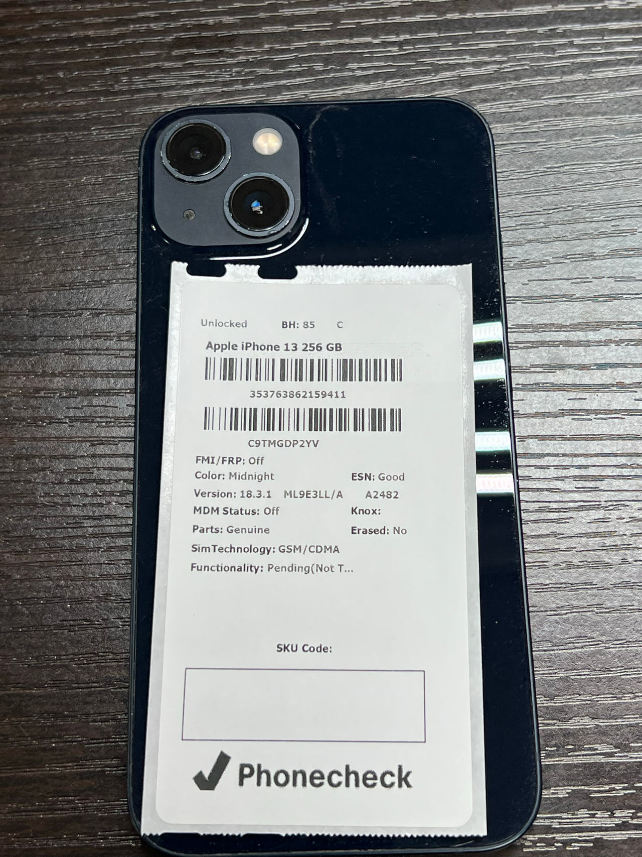 Apple iPhone 13 256GB Midnight Unlocked - 85% Battery Health