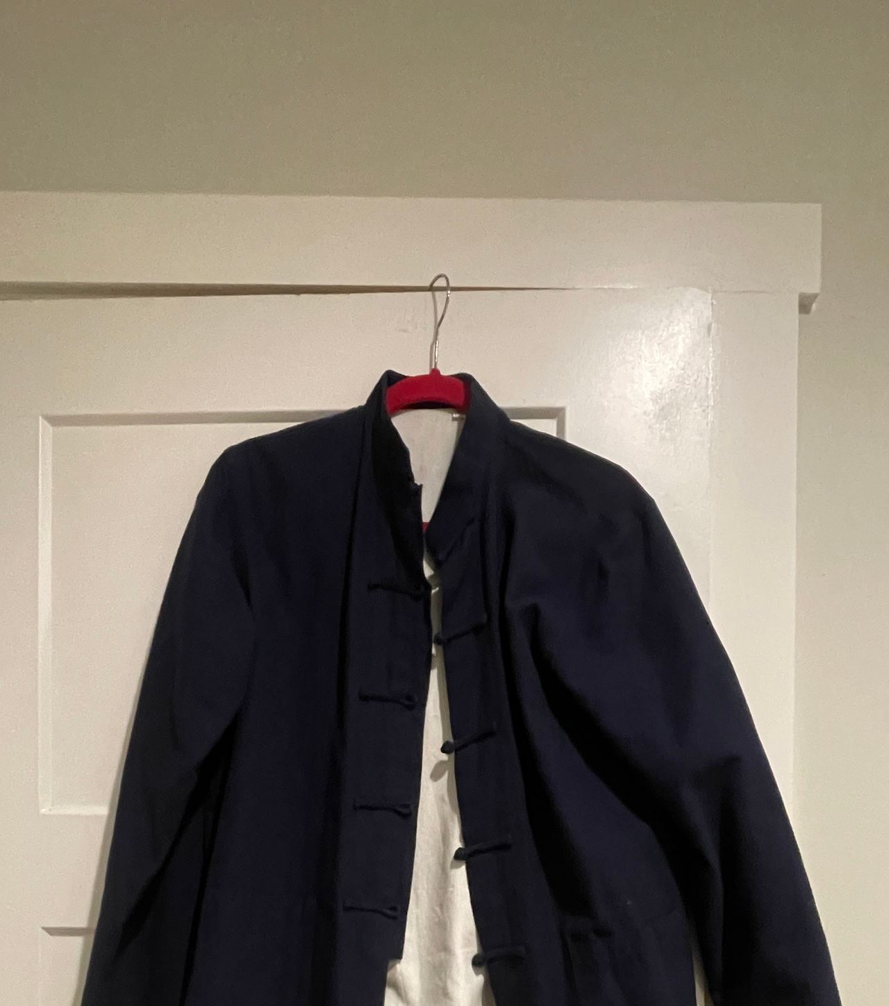 Navy Blue Cotton Kung Fu Jacket with Frog Buttons