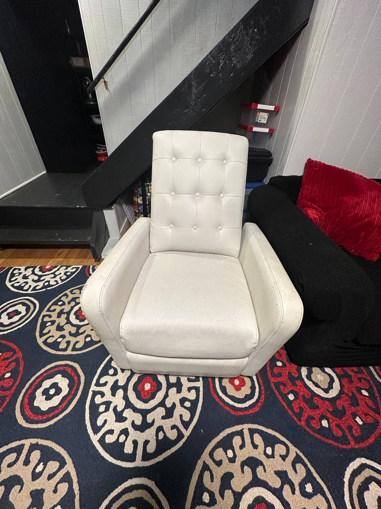 Mid-Century Modern White Faux Leather Armchair