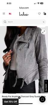 Lulus Grey Vegan Suede Moto Jacket - Image 4