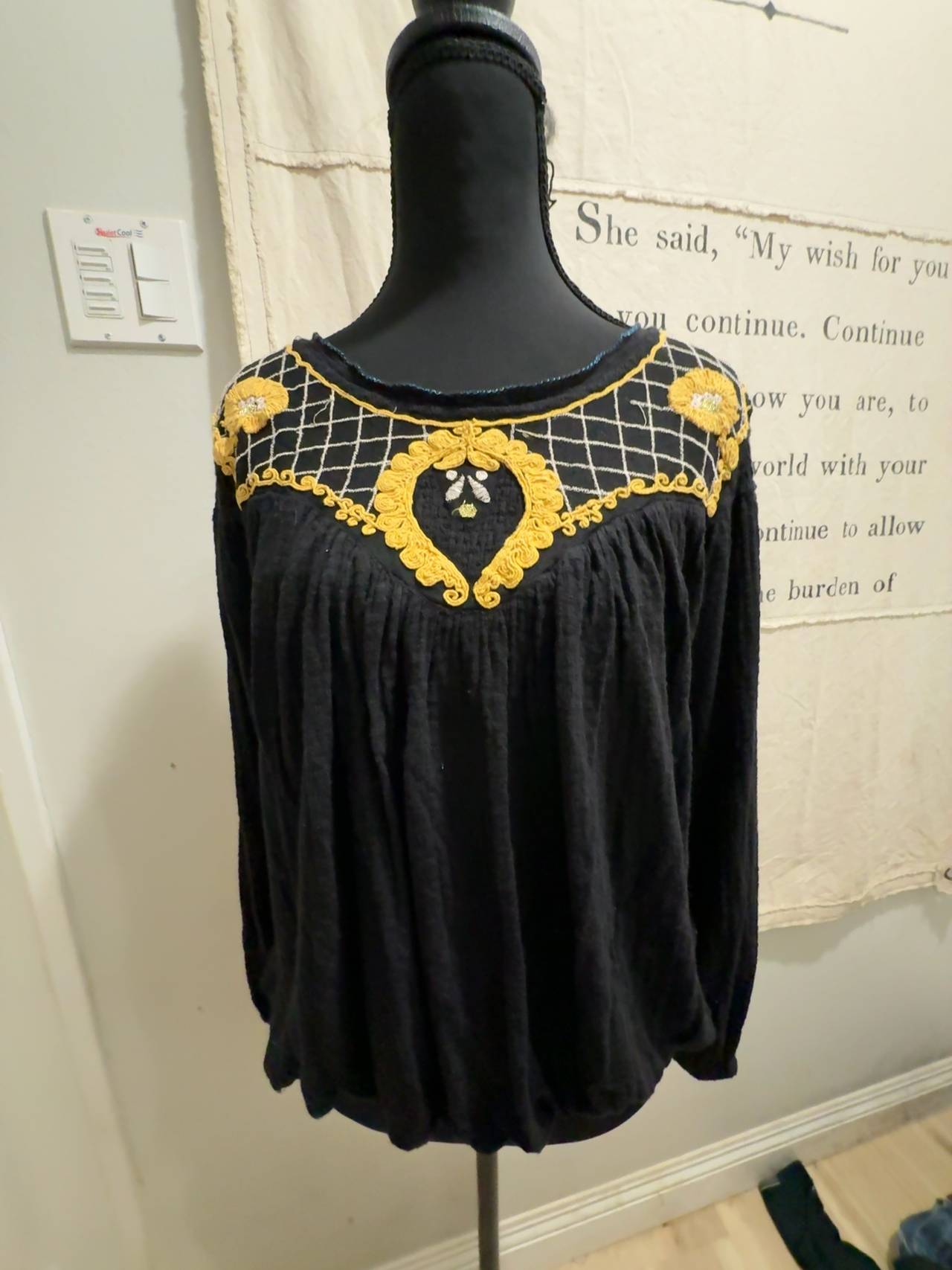 Free People Begonia Embroidered Black Blouse