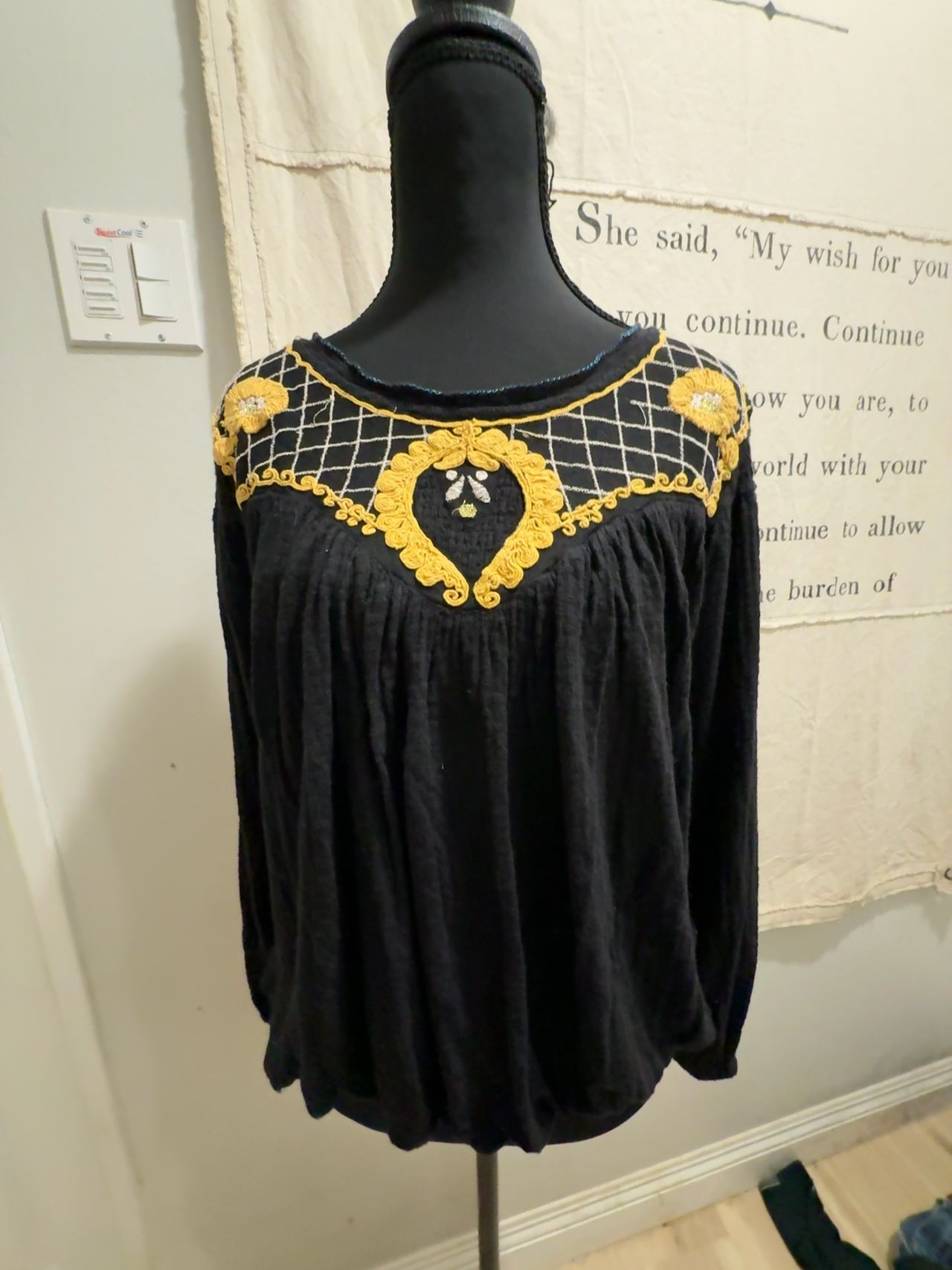 Free People Begonia Embroidered Black Blouse