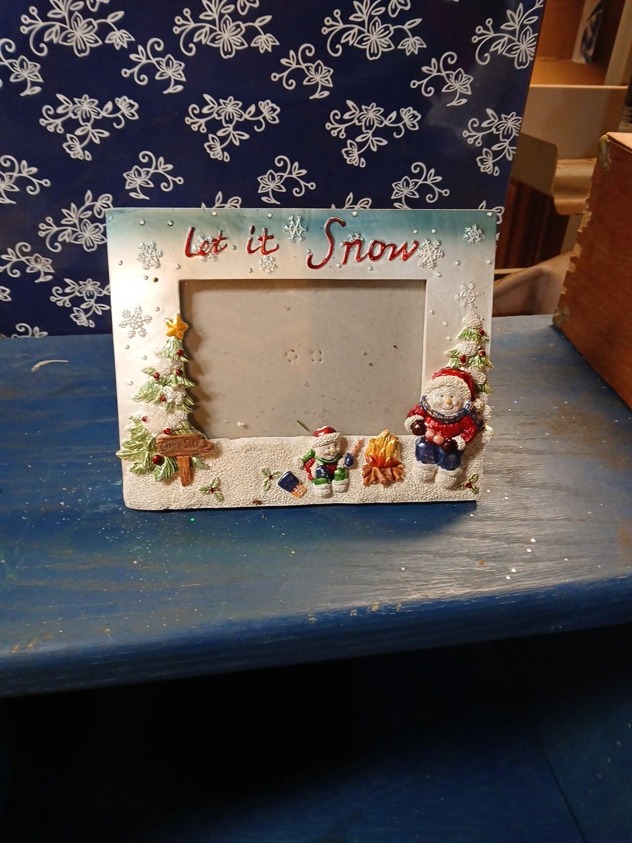 Let It Snow Snowman Campfire Picture Frame
