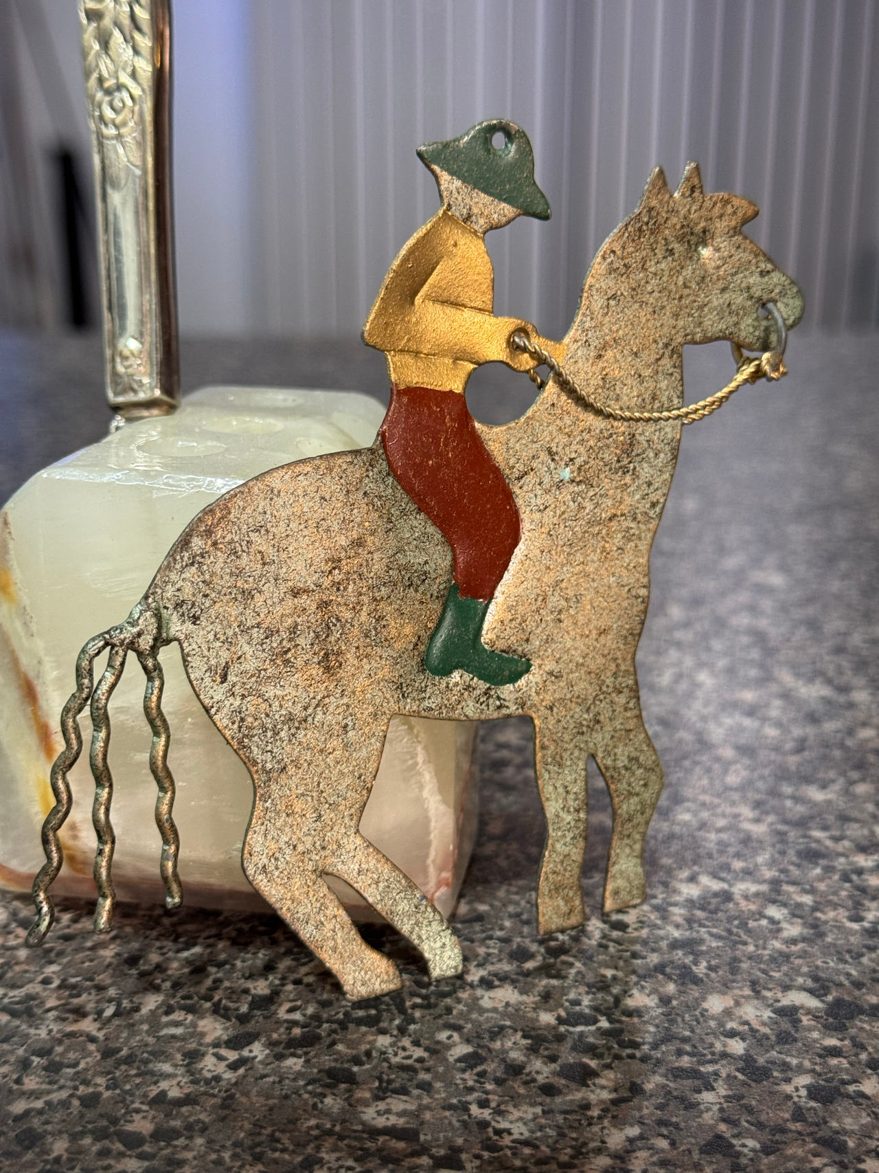 Vintage Painted Metal Horse and Rider Folk Art