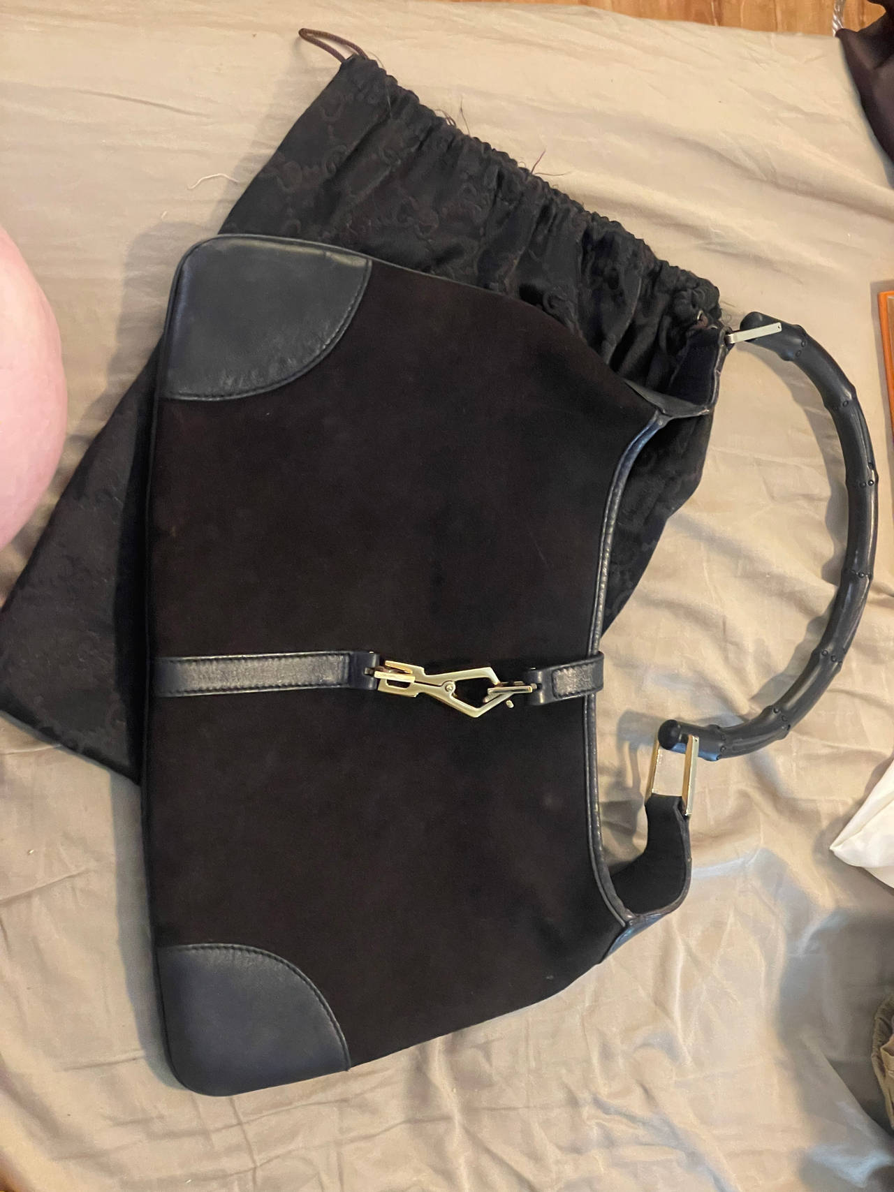 Gucci Vintage Bamboo Jackie Suede Shoulder Bag