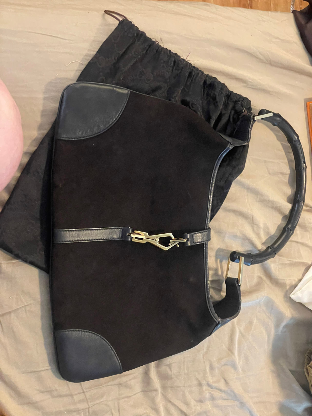 Gucci Vintage Bamboo Jackie Suede Shoulder Bag