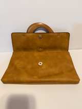 Mustard Yellow Faux Leather Clutch with Wooden Ring Accent - Image 4