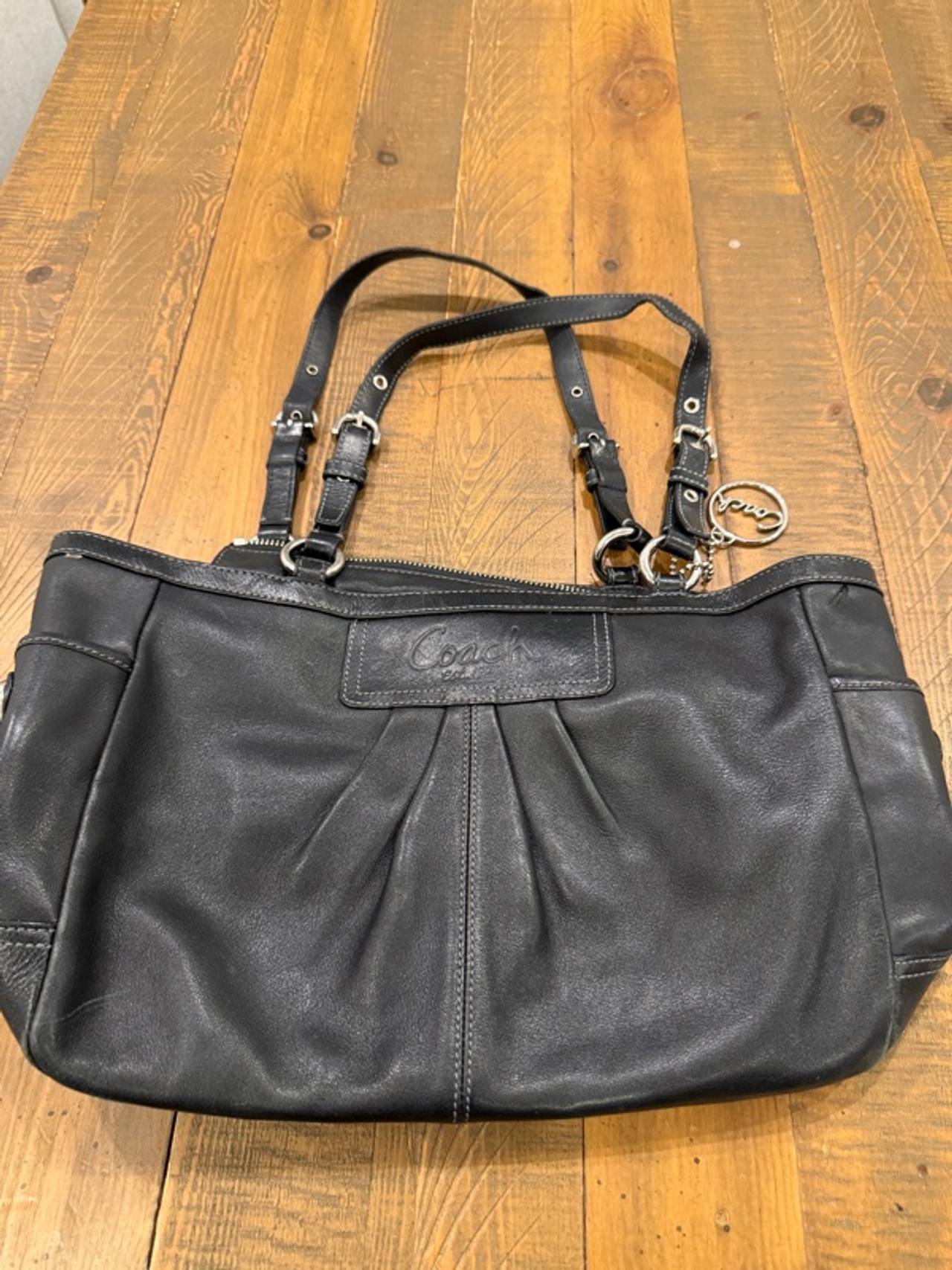 Coach Black Leather Pleated East West Gallery Tote