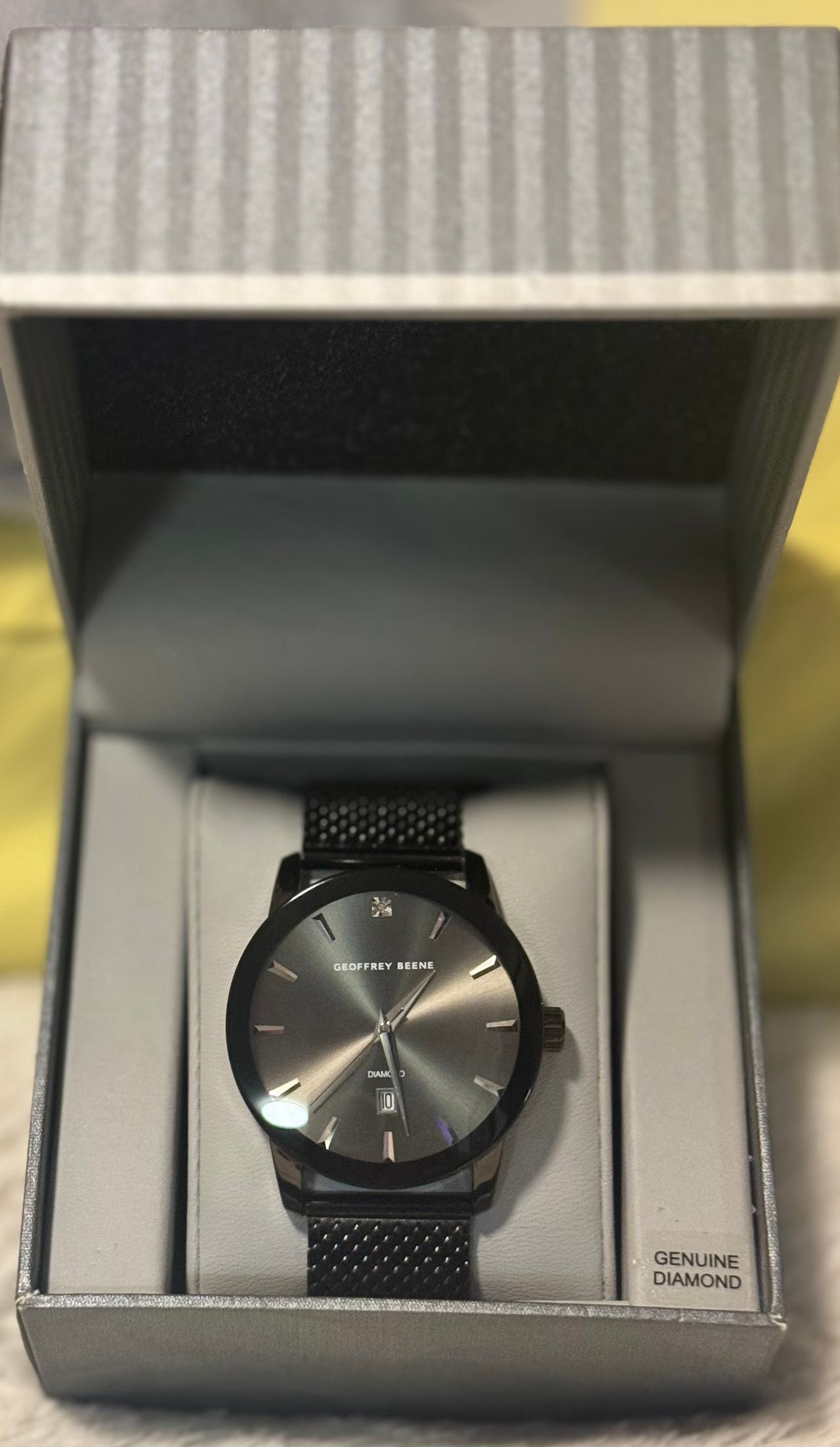 Geoffrey Beene Men's Black Mesh Diamond Dial Watch