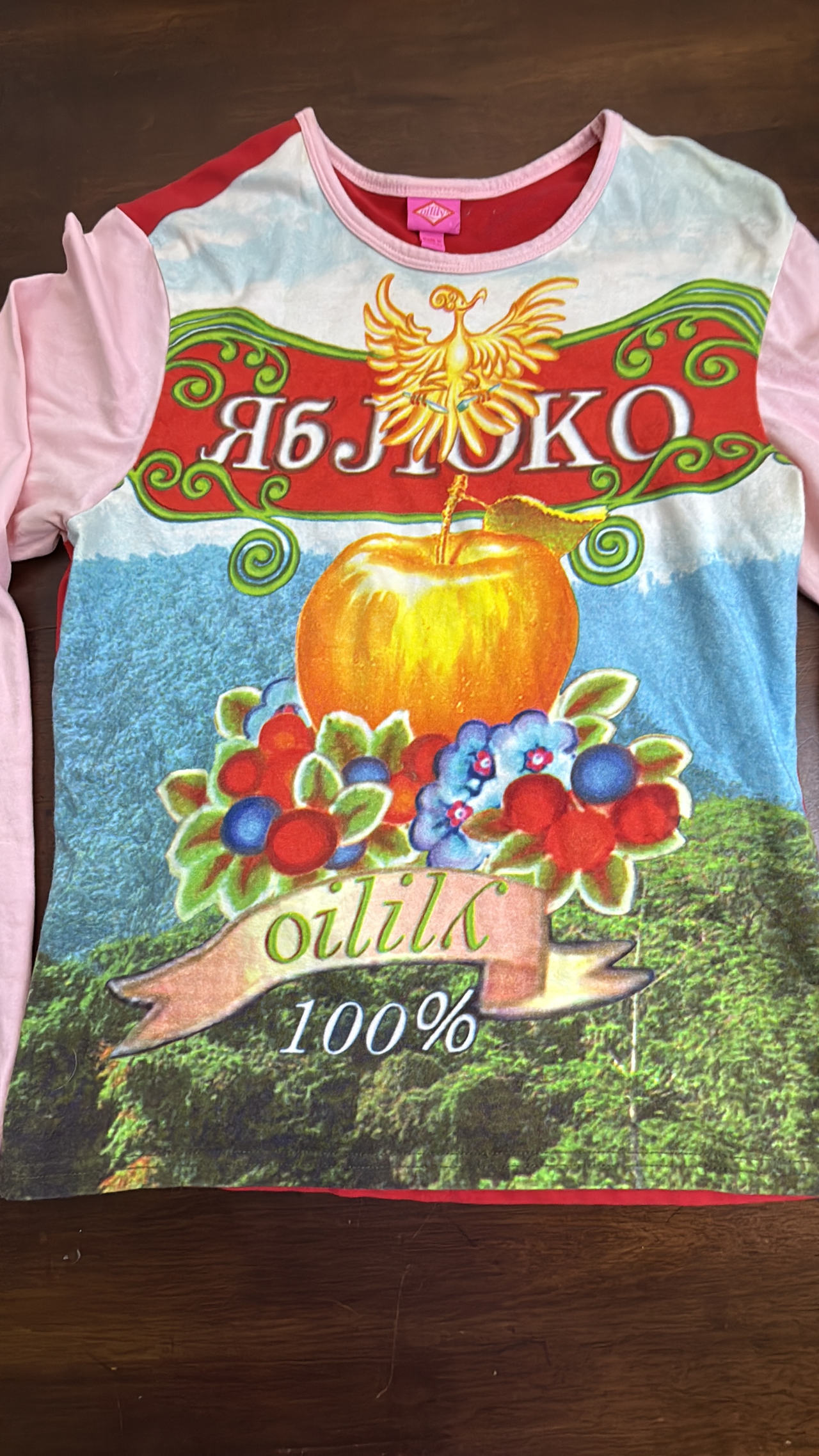 Oilily Vintage Apple Graphic Long Sleeve T-Shirt Y2K Large