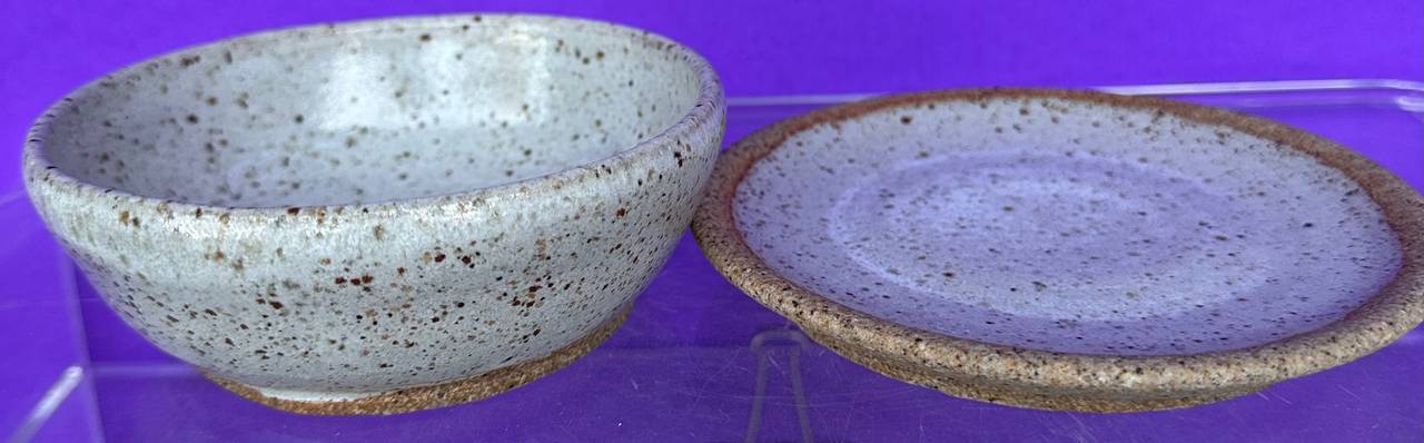 Handmade Speckled Ceramic Bowl and Saucer Set