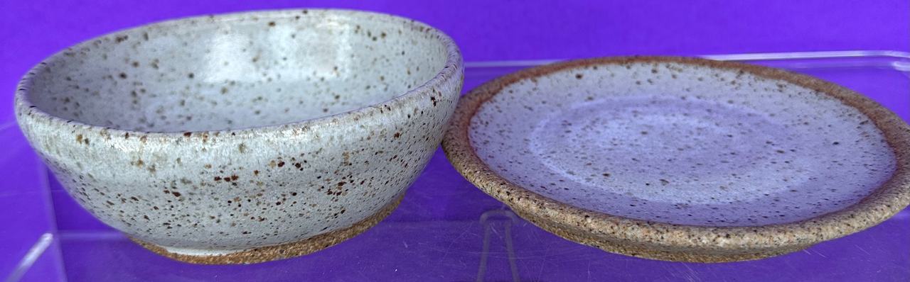Handmade Speckled Ceramic Bowl and Saucer Set