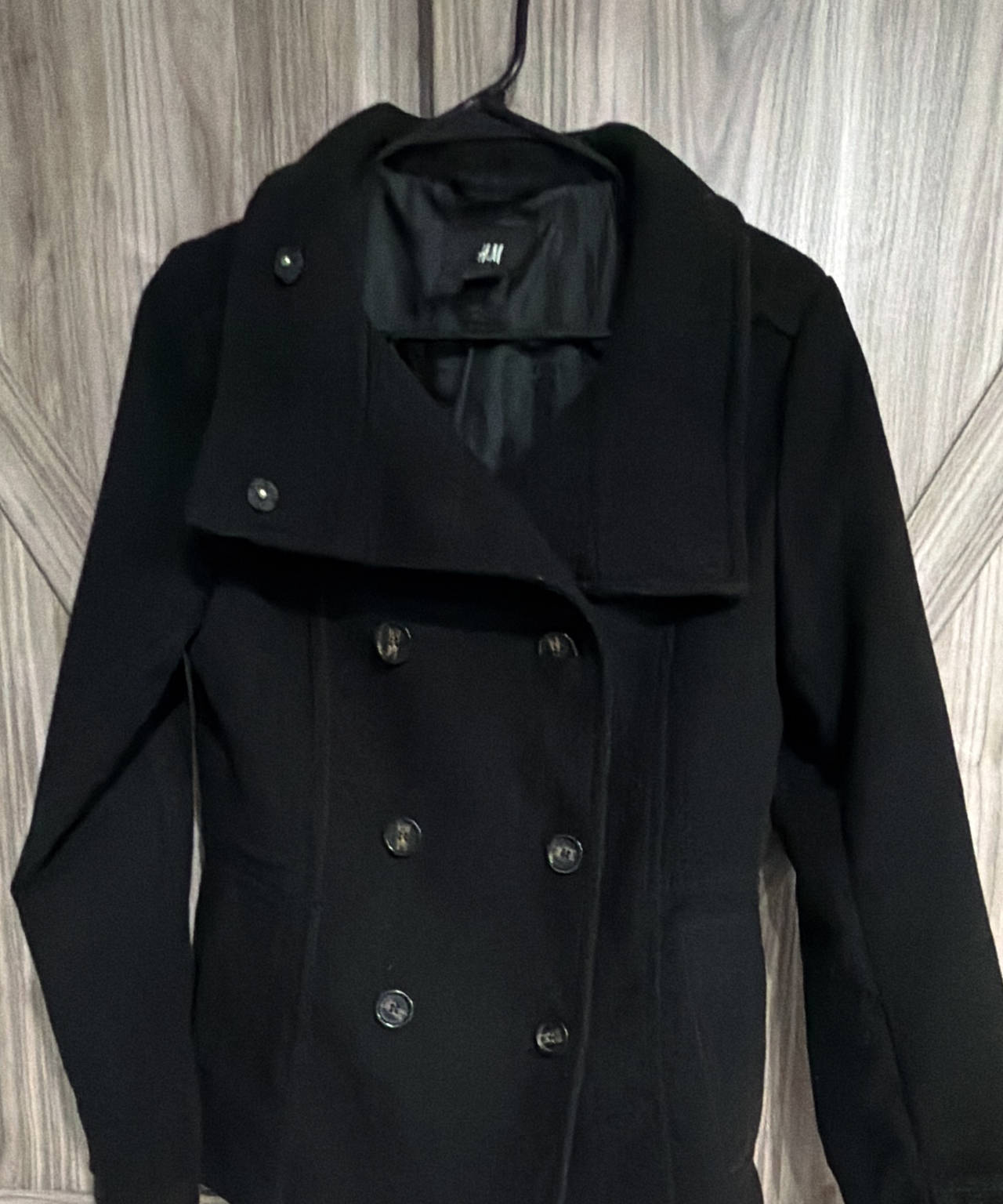 H&M Women's Double-Breasted Peacoat Size 8 Eu 38 Black GUC
