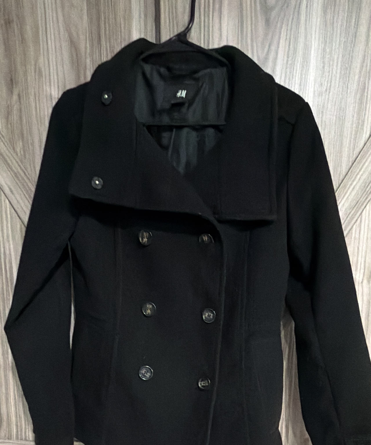 H&M Women's Double-Breasted Peacoat Size 8 Eu 38 Black GUC
