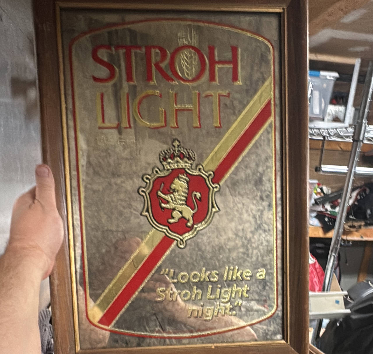 Vintage Stroh Light Beer Bar Mirror