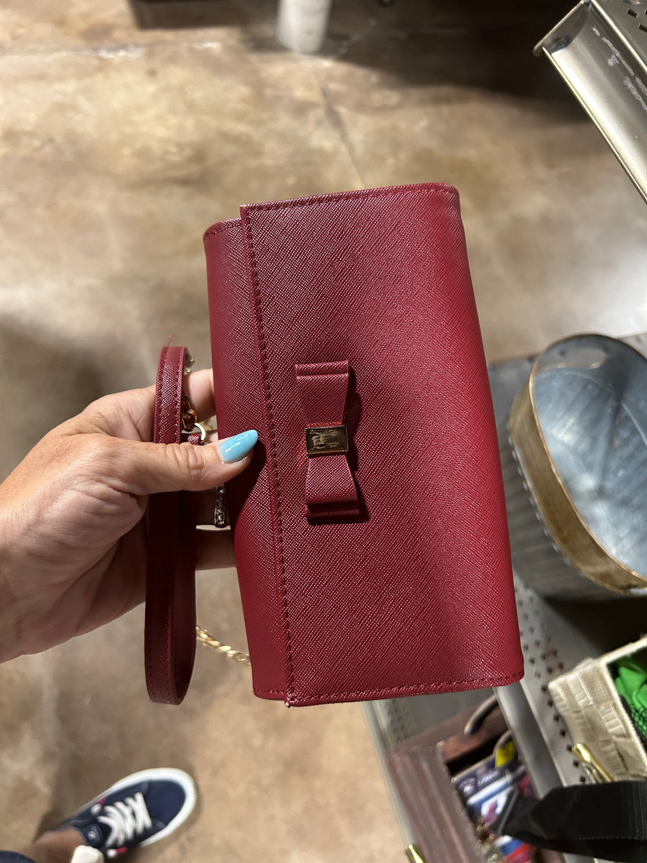 Bow Accent Saffiano Leather Clutch