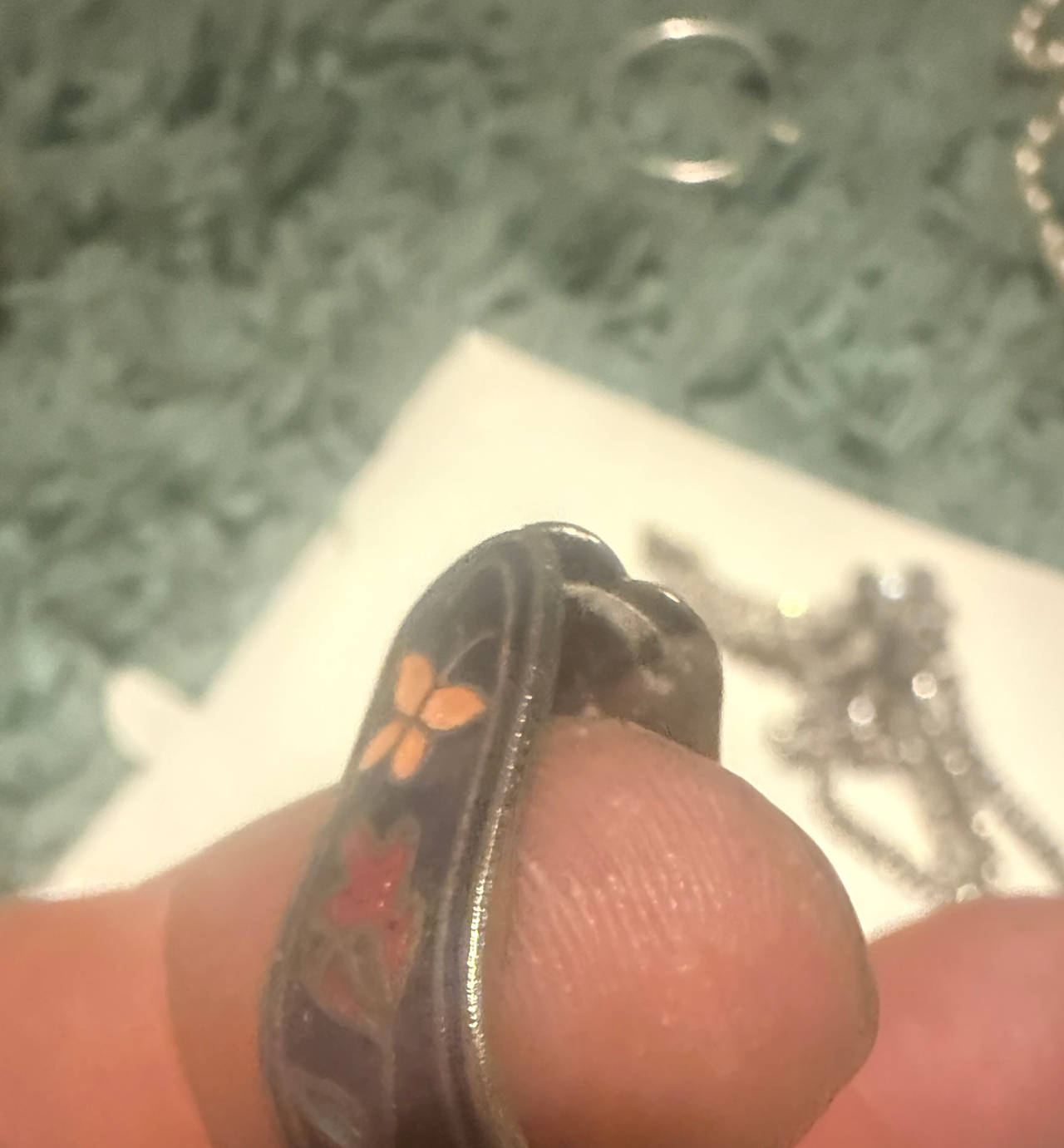 Vintage Cloisonne Enamel Floral Ring