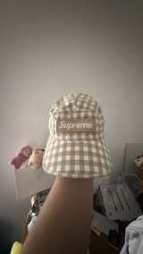 Supreme Gingham Twill Camp Cap Tan SS23 - Image 1