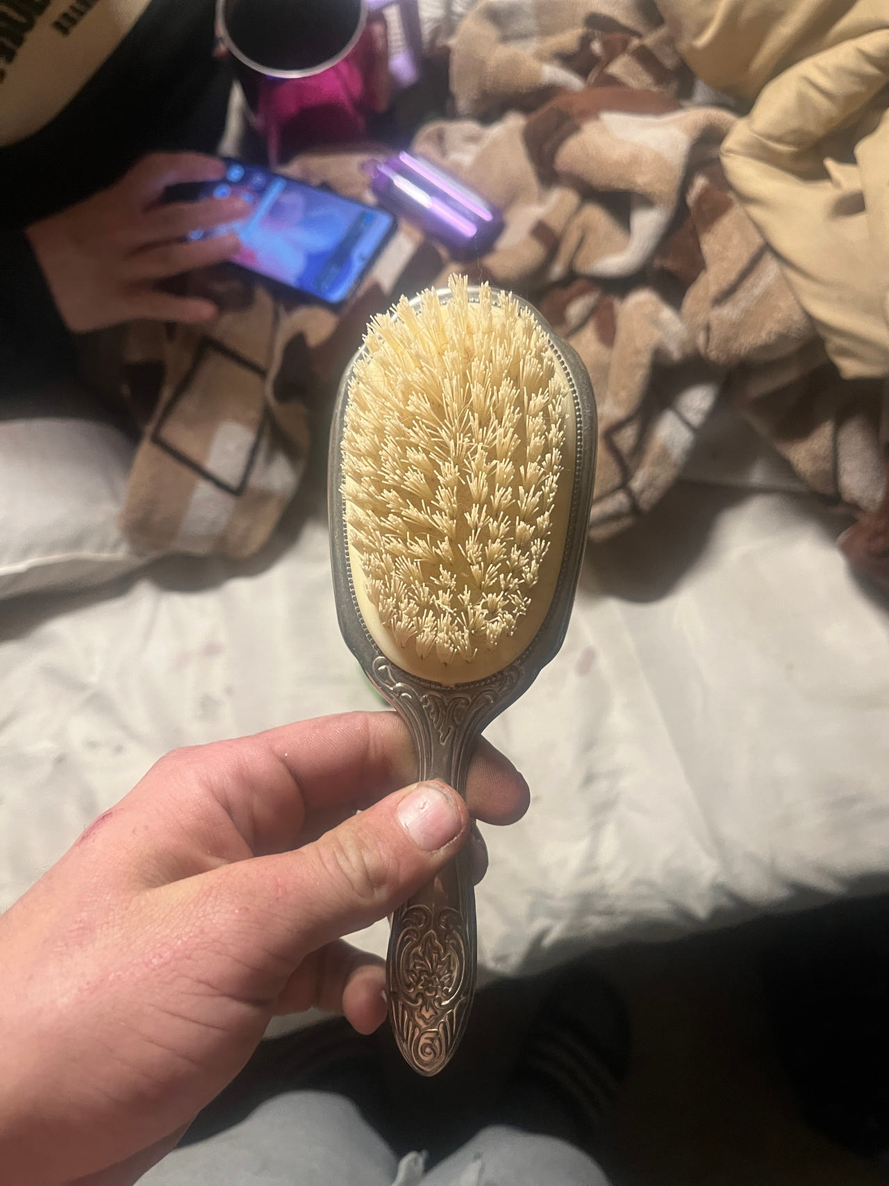 Vintage Ornate Silver-Tone Hair Brush