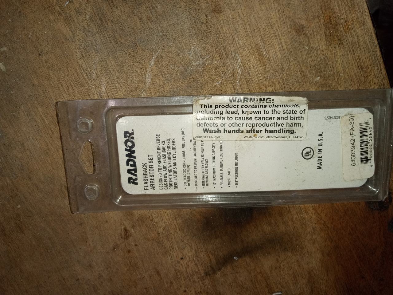 Radnor Flashback Arrestor Set Torch Style 64003941