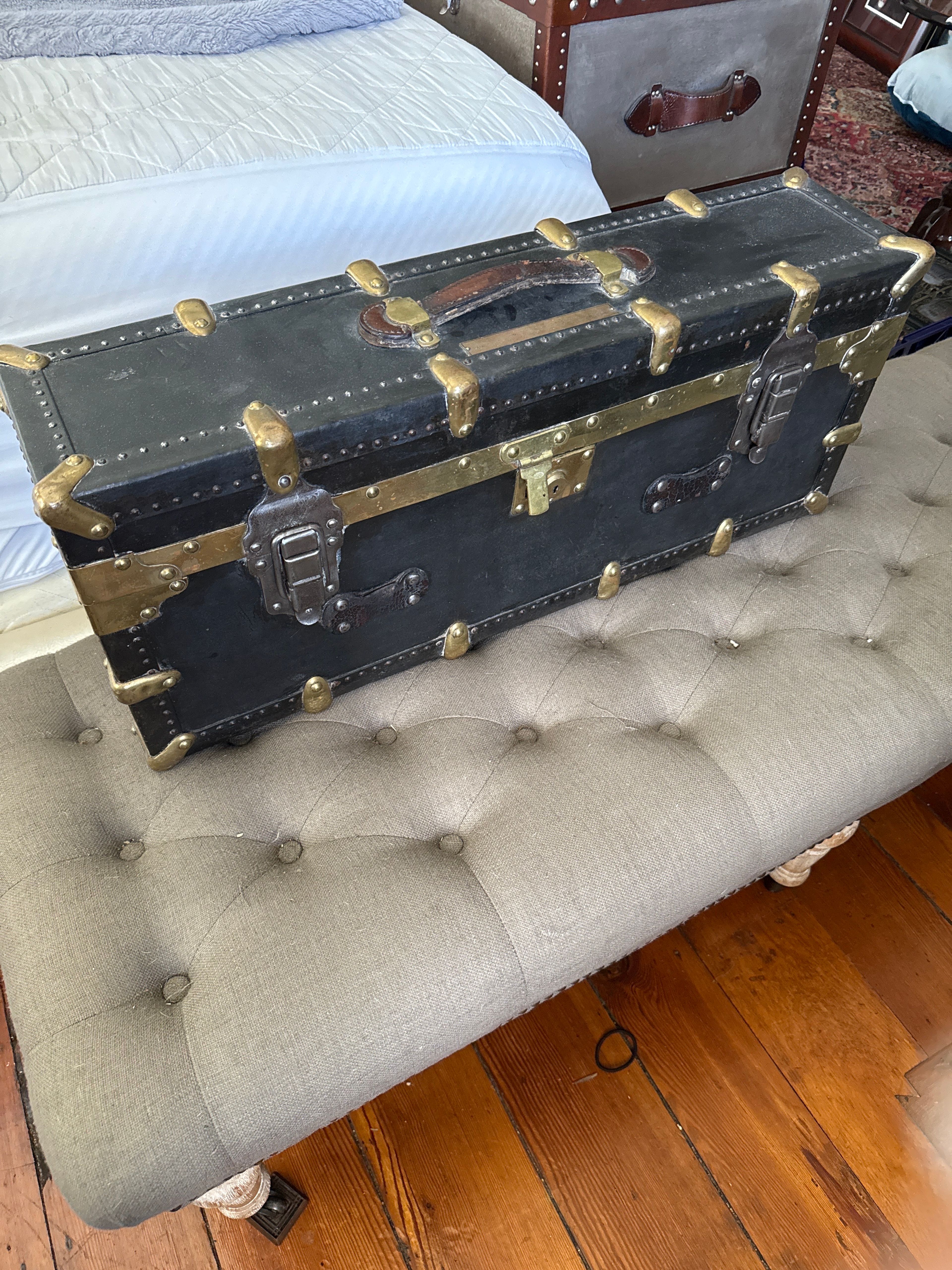 Antique USDA Office of Public Roads Field Trunk Brass Leather Federal Works WWII - Image 8