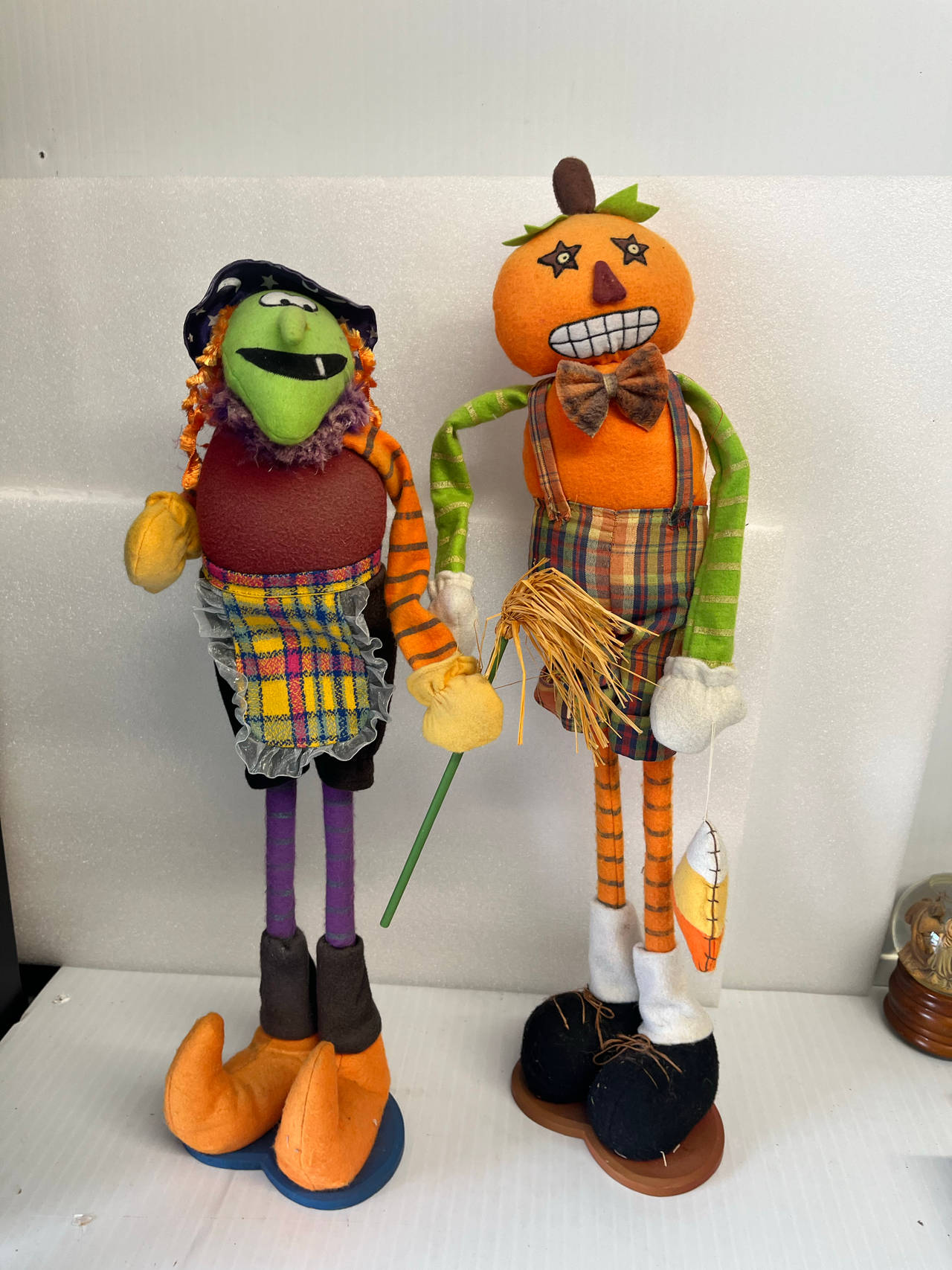 Vintage Style Halloween Witch and Pumpkin Standing Figures