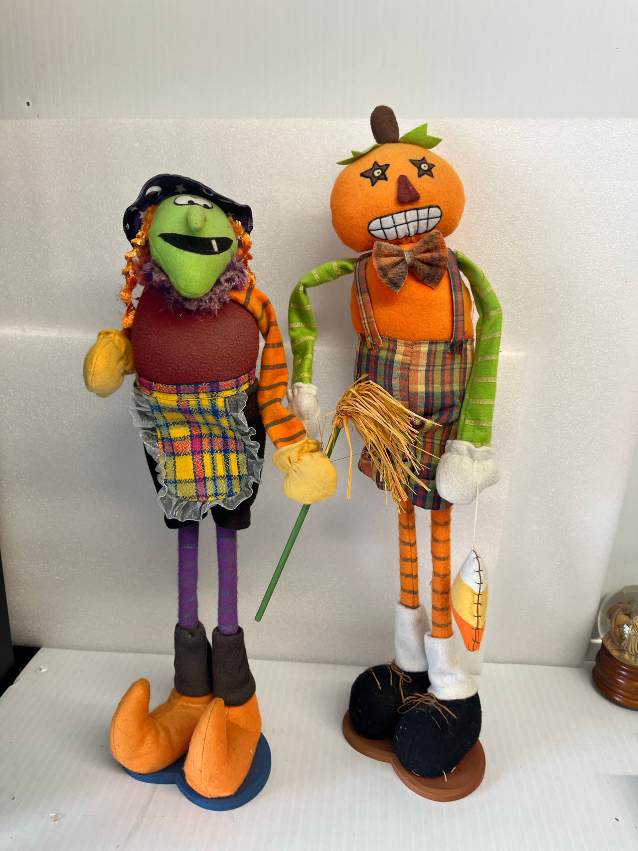 Vintage Style Halloween Witch and Pumpkin Standing Figures
