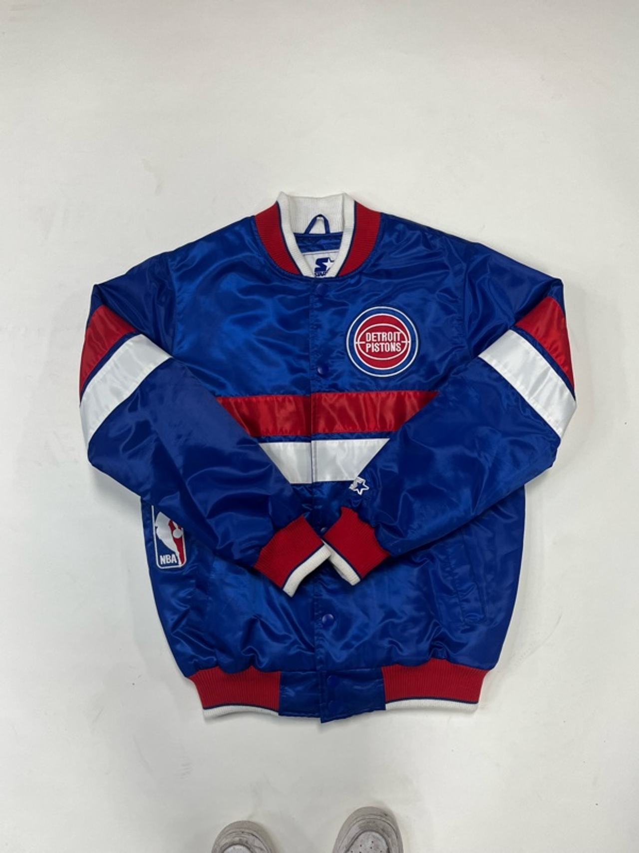 Starter Detroit Pistons Blue Satin Varsity Jacket