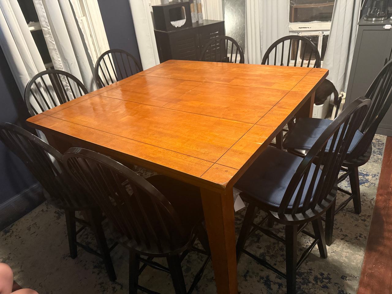 Square Wooden Dining Table with 8 Chairs