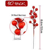 30 Pack Artificial Red Berries, 8.1 Inch Fake Red Berries,Red Berry Stem Picks - Image 2
