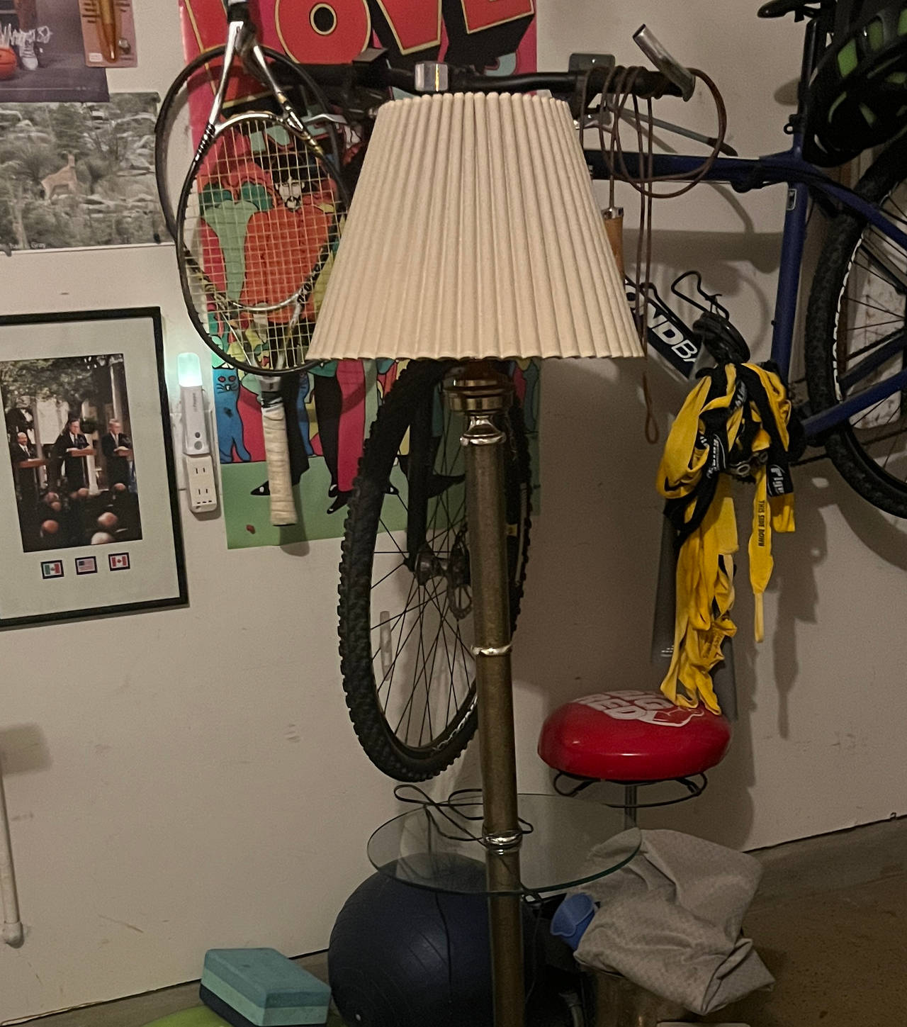 Vintage Brass Floor Lamp with Glass Tray Table