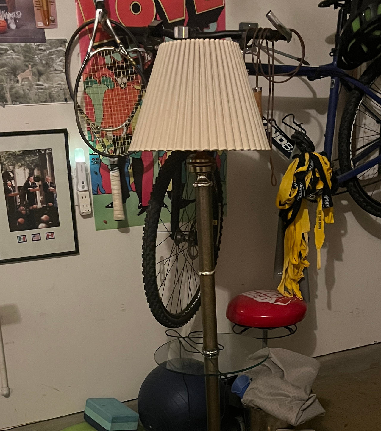 Vintage Brass Floor Lamp with Glass Tray Table