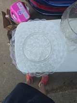 Vintage Grape Pattern Glass Punch Bowl Set with Platter and Cups - Image 3
