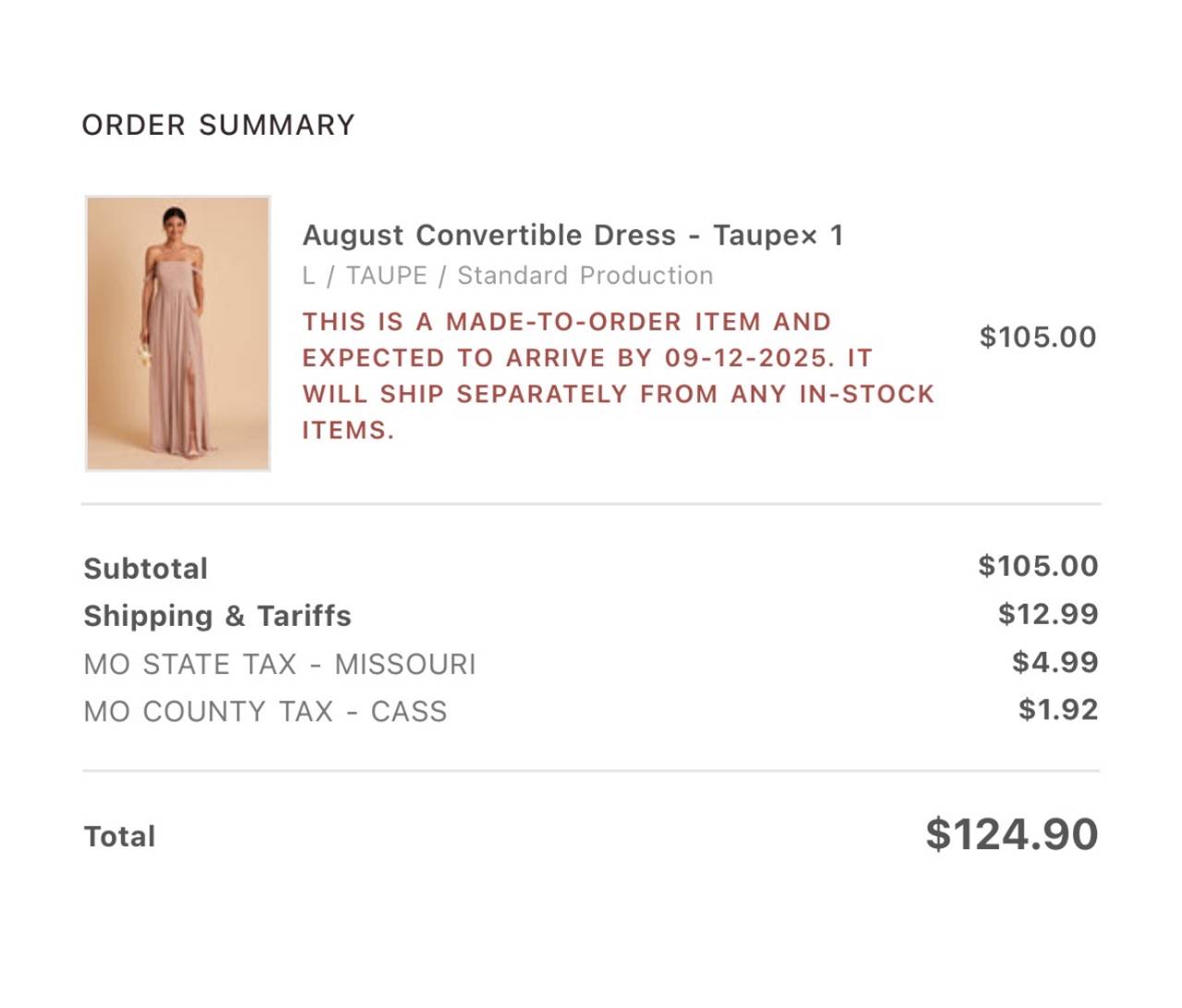 Birdy Grey Taupe August Convertible Dress- Size Large (Has pockets!)