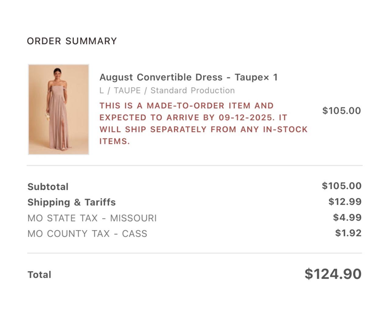 Birdy Grey Taupe August Convertible Dress- Size Large (Has pockets!)