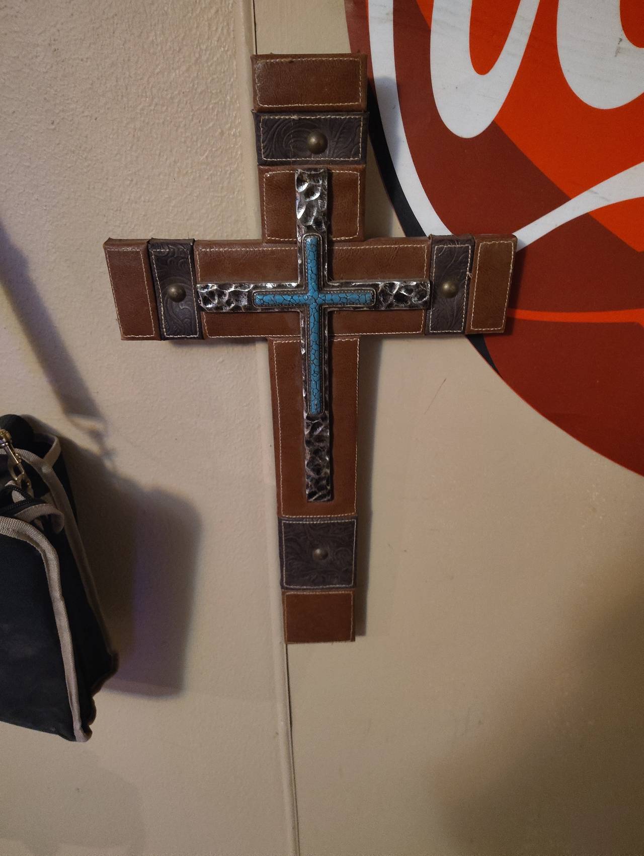 Western Leather and Turquoise Wall Cross