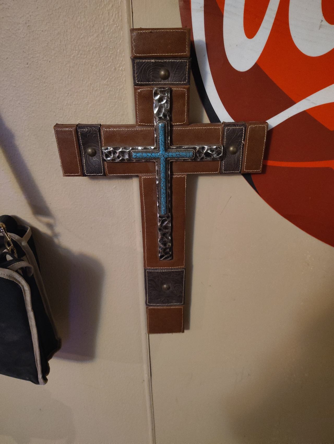 Western Leather and Turquoise Wall Cross