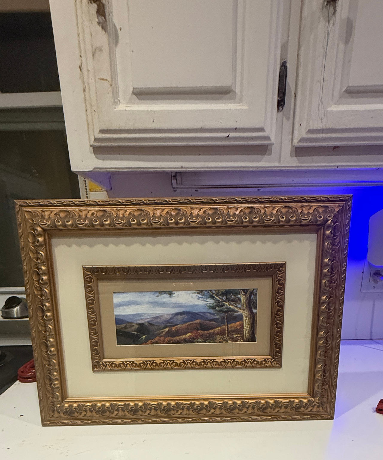 Vintage Mountain Landscape Painting in Ornate Gilt Frame