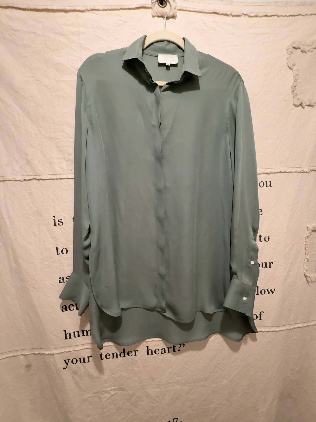Arje 100% Italian Silk Shirt in Dark Sage Green