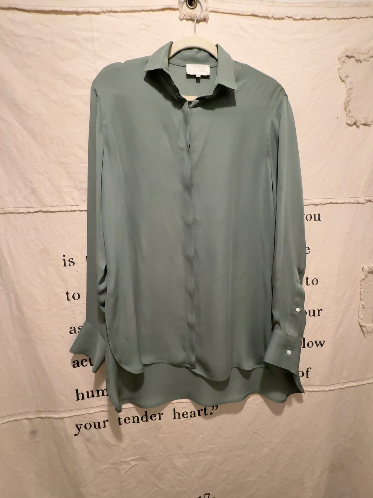 Arje 100% Italian Silk Shirt in Dark Sage Green