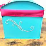 Wedding Card Box Mr & Mrs Teal Pink Bow Rhinestone Bridal Shower Reception Decor - Image 2