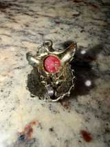 Vintage Gold Tone Owl Head Pendant with Red Stones - Image 2